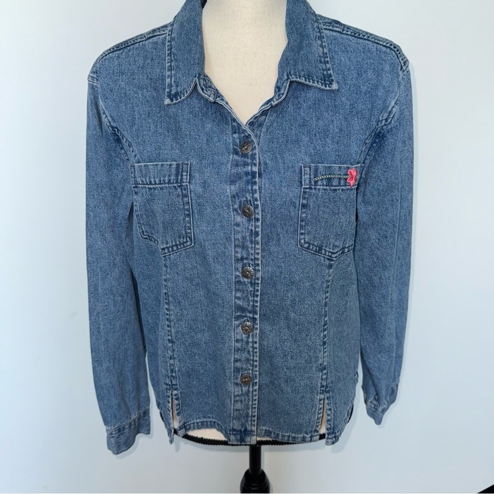 Christopher & Banks Blue Button Down embroidered Grandmacore Shirt size‎ L